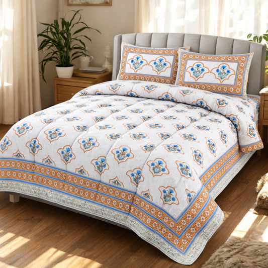 Royal Jaipuri Handblock Comforter Set – 6 Pc Cotton Bedding