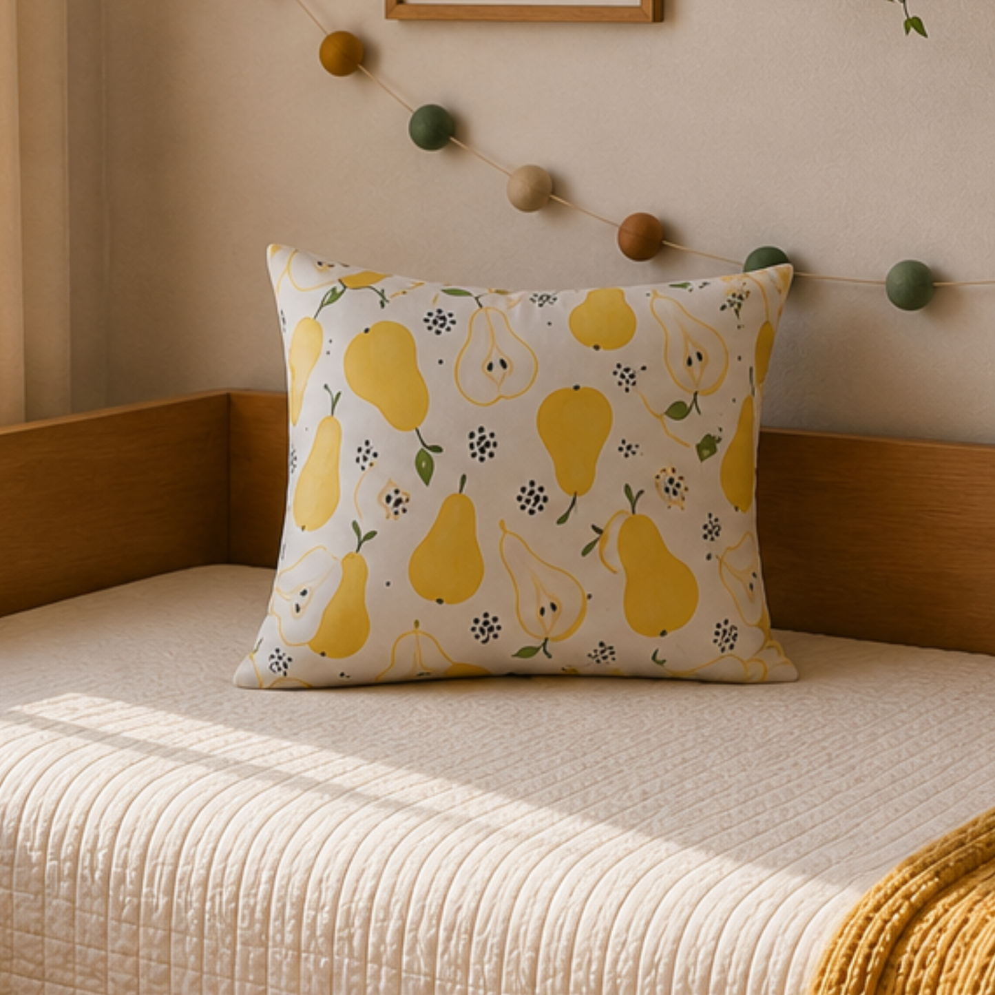 Pear Print Kids Cushion Cover Set of 5 – 16x16 Inch Soft Cotton Decorative Cushions for Nursery & Kids Room