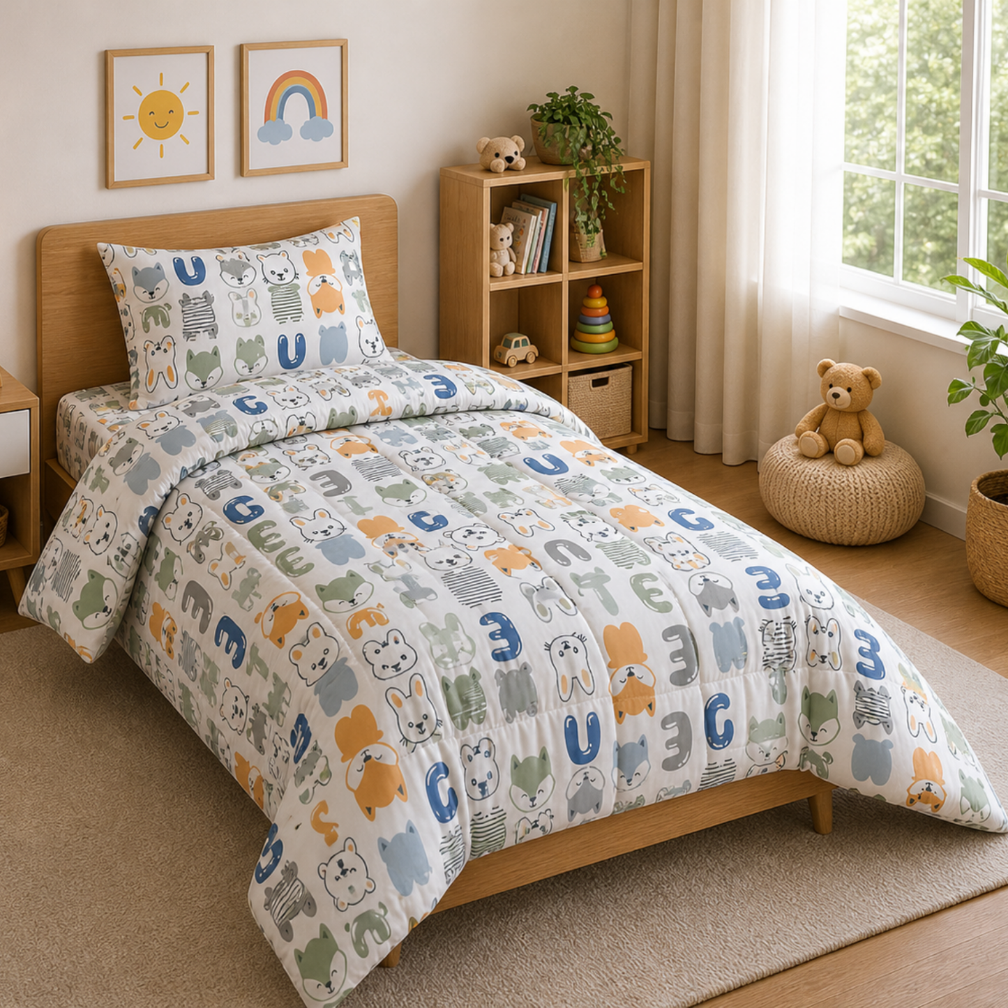 Happy Pals Single Bed Comforter Set | Cute Animal Print Bedding Set