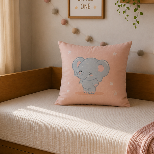 Cute Elephant Kids Cushion Cover Set of 5 – 16x16 Inch Soft Cotton Decorative Cushions for Kids Room & Nursery