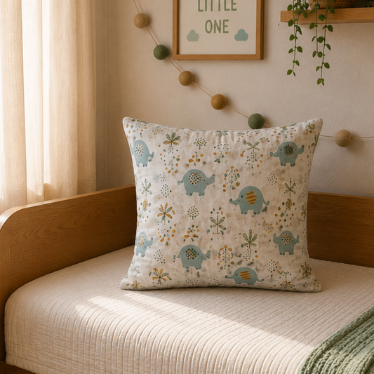 Elephant Print Kids Cushion Cover Set of 5 – 16x16 Inch Soft Cotton Decorative Cushions for Nursery & Kids Room