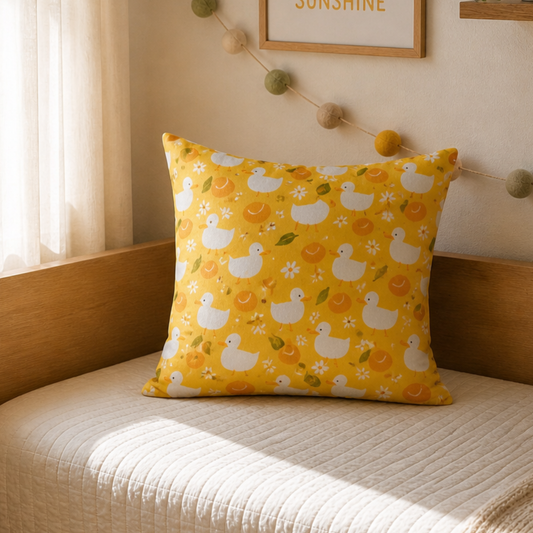 Cute Duck Kids Cushion Cover Set of 5 – 16x16 Inch Soft Cotton Decorative Cushions for Nursery & Kids Room