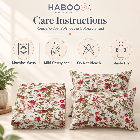 Floral Garden Double Bed Cotton Bedsheet Set with 2 Pillow Covers