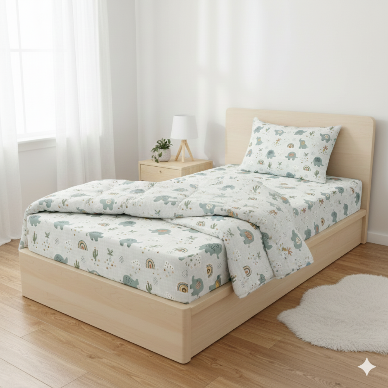 Haboo | 3Pcs Cotton Single Bed Set - 60*90 Comforter, Flat Bedsheet & 1 Pillow Cover - Lightweight All-Season Bedding Kit