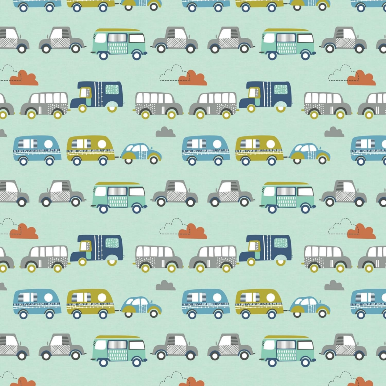 Haboo | Mint Green Vintage Caravan & Car Print Kids Cotton Single Bedsheet - 60*90 Inches, with 1 Pillow Cover
