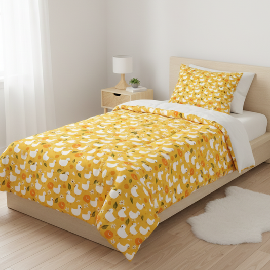 Haboo | Yellow Duck Printed Kids Cotton Comforter - 60*90 Inches, 100 GSM Lightweight All-Season Quilt