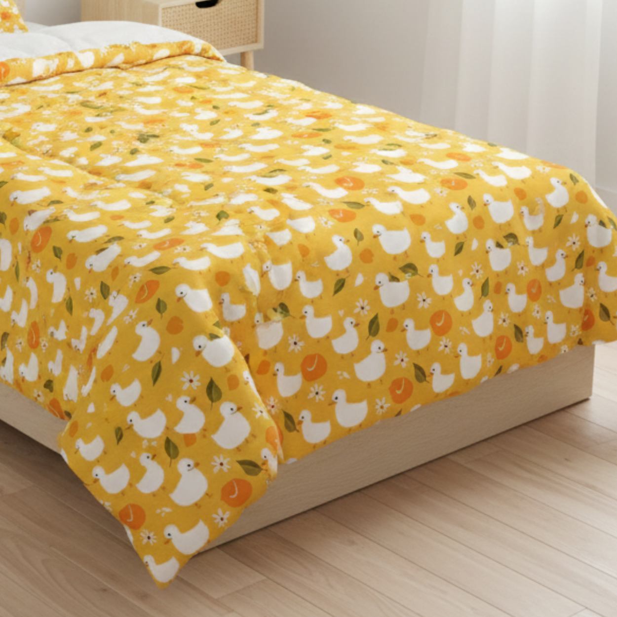 Haboo | Yellow Duck Printed Kids Cotton Comforter - 60*90 Inches, 100 GSM Lightweight All-Season Quilt