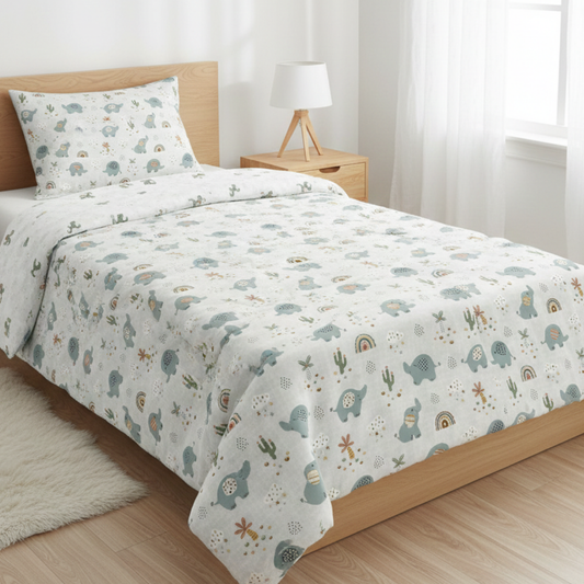 Haboo | Blue Elephant & Rainbow Print Kids Cotton Comforter - 60*90 Inches, 100 GSM Lightweight All-Season Quilt