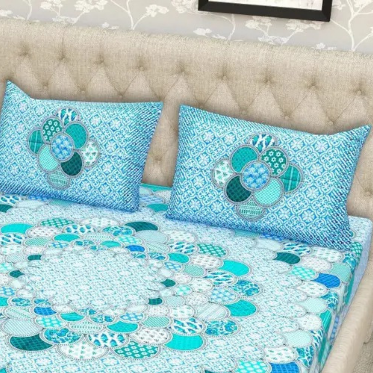 Haboo | Rajasthani Sanganeri Print 90x100 Cotton Double Bed Bedsheet with 2 Pillow Covers