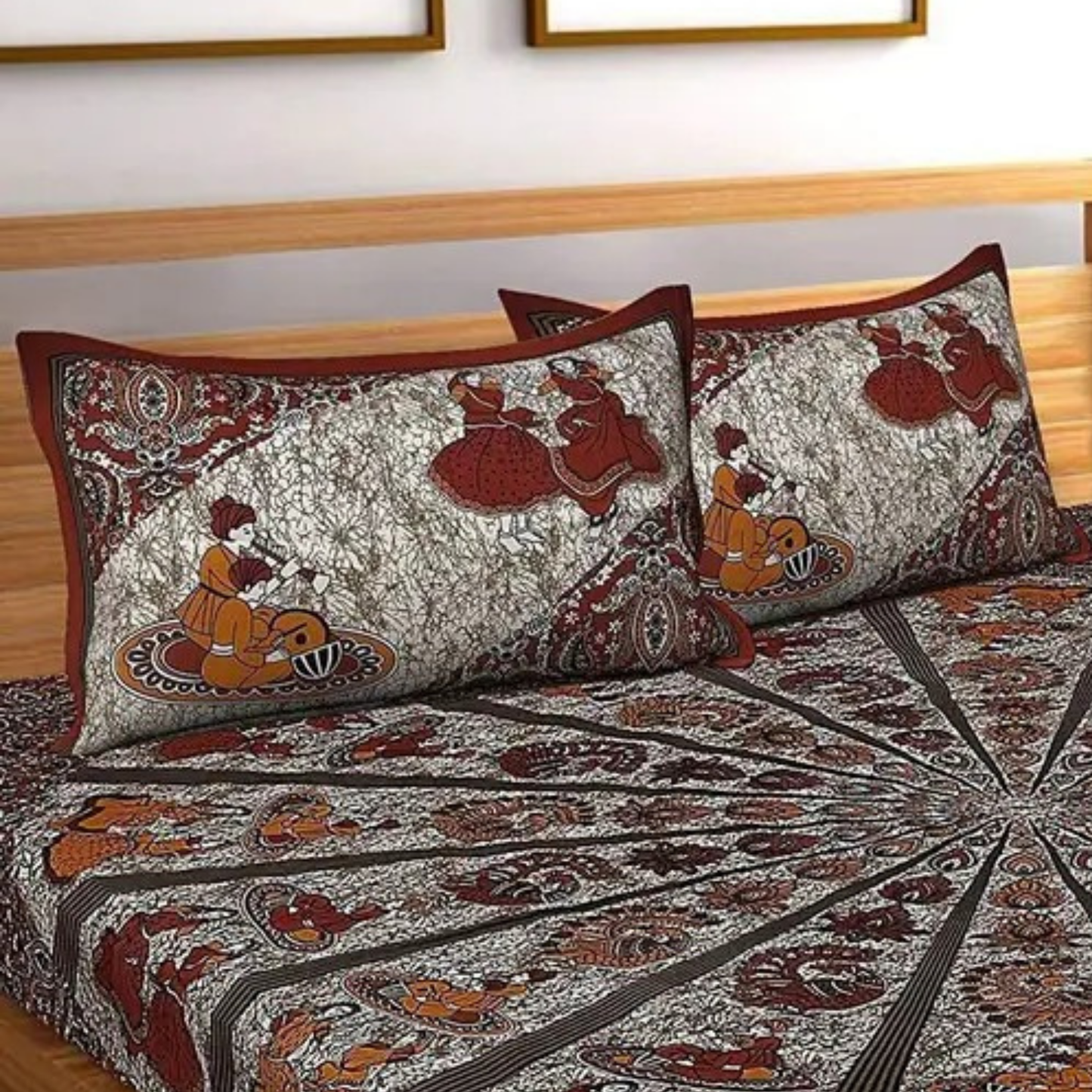 Haboo | Handcrafted Sanganeri Cotton Bedsheet 90x100 Double Bed Set with 2 Pillow Covers