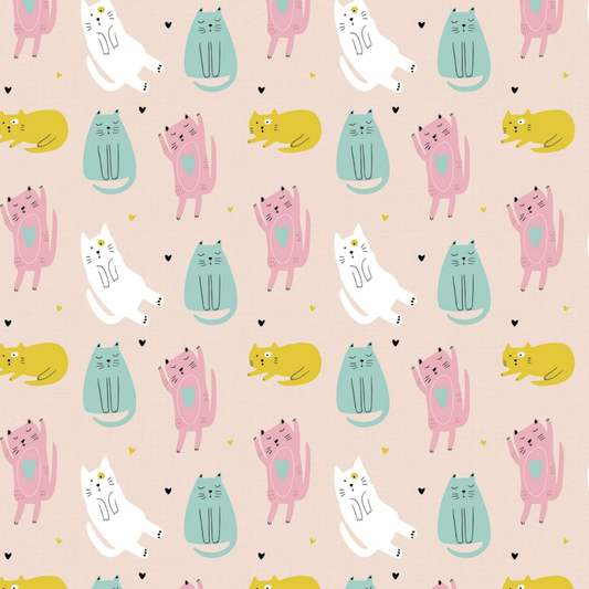Haboo | Cute Pastel Cat Print Kids Cotton Double Bedsheet (90x100) with 2 Pillow Covers