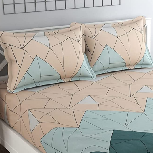 Haboo | Modern Geometric Abstract Print Cotton Double Bedsheet - 90x100 Inches with 2 Pillow Covers