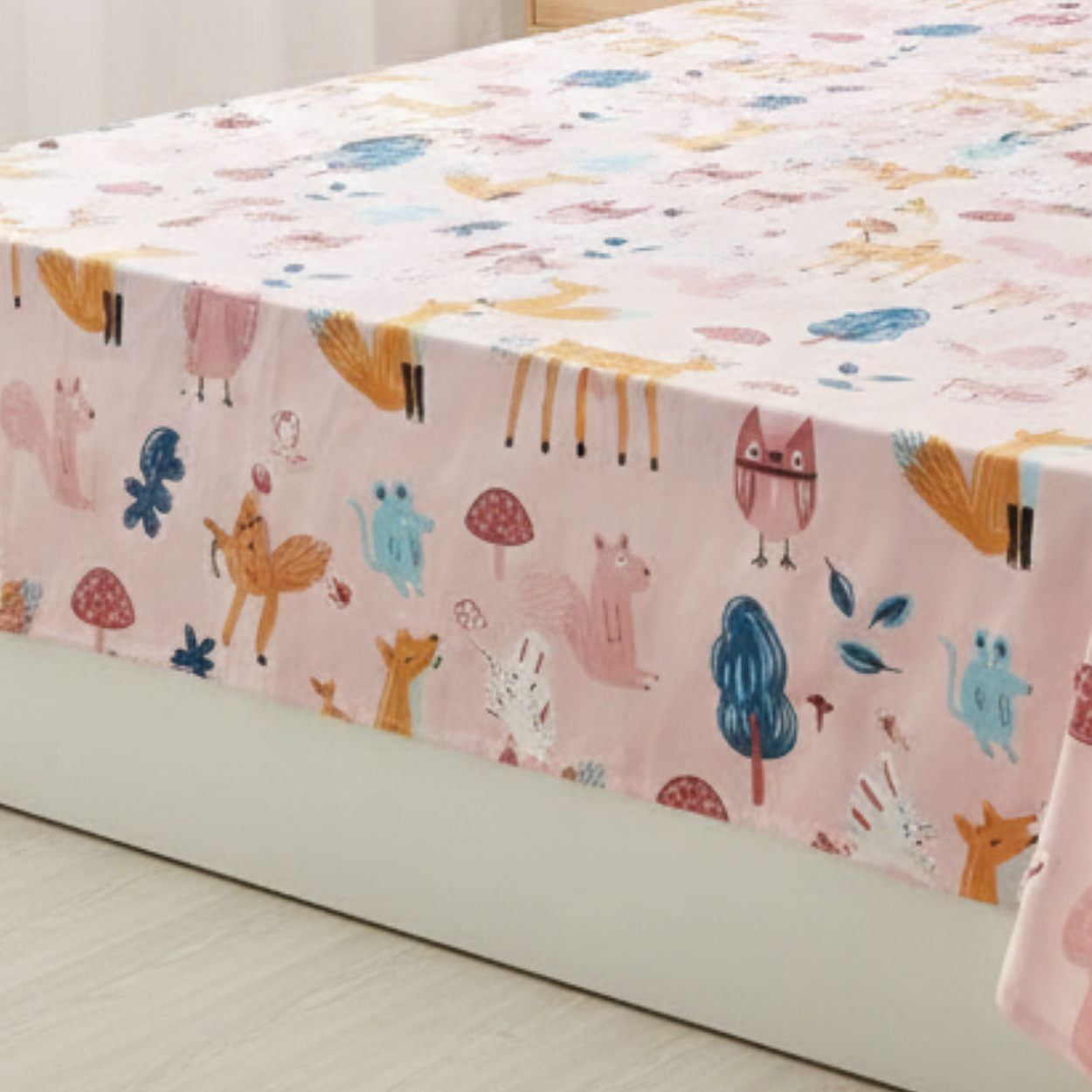 Haboo | Pink Forest Animals Kids Cotton Double Bedsheet - 90x100 Inches with 2 Pillow Covers