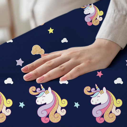 Haboo | Royal Blue Unicorn & Stars Printed Kids Cotton Double Bedsheet - 90x100 Inches with 2 Pillow Covers