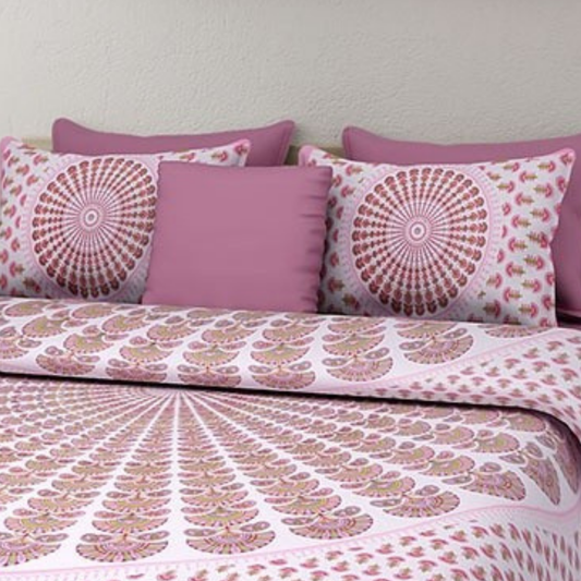 Haboo| Jaipuri Rajasthani Double Bed Cotton Bedsheet Set with 2 Pillow Covers