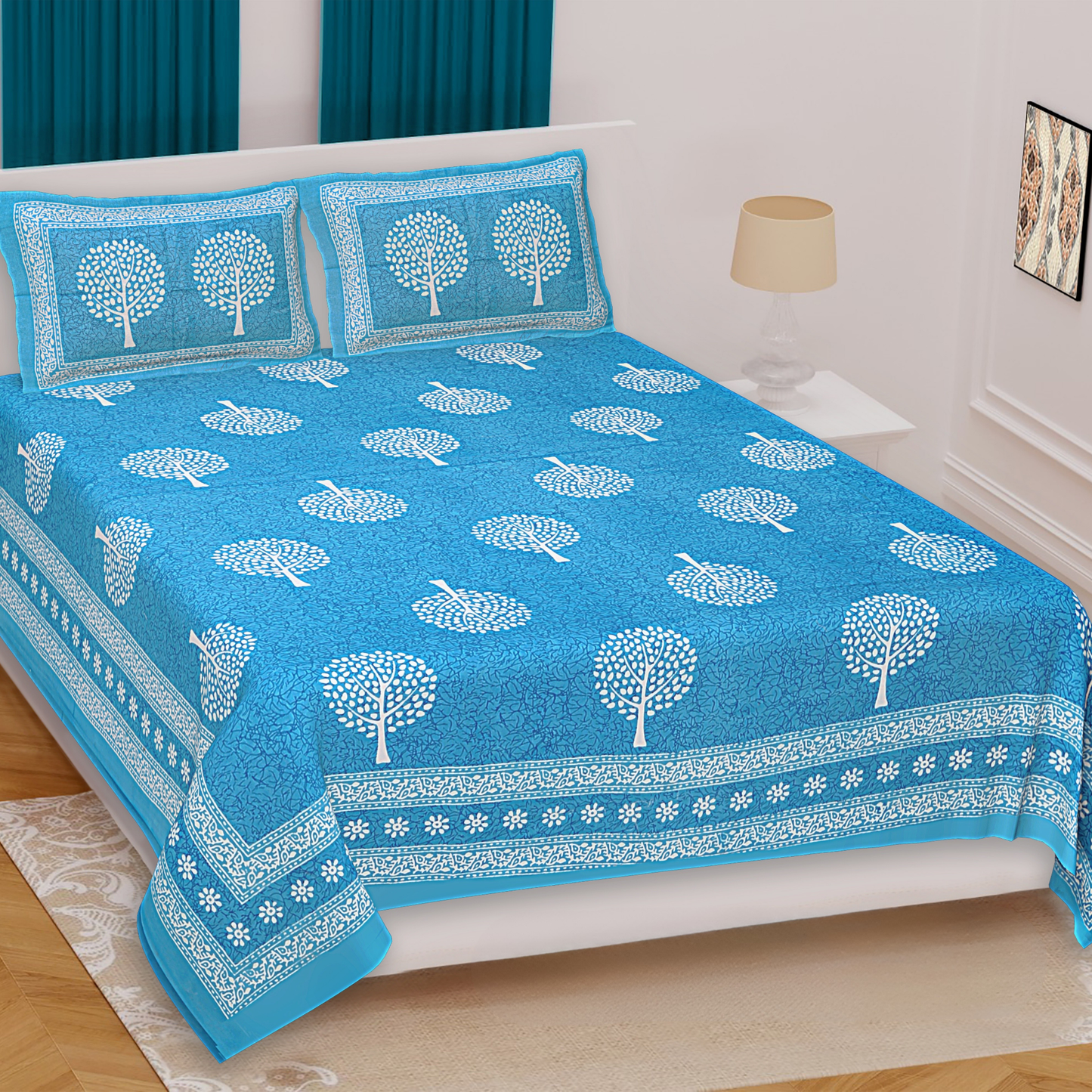 Haboo| Ethnic Jaipuri Rajasthani Cotton Bedsheet Set Double Bed with 2 Pillow Covers