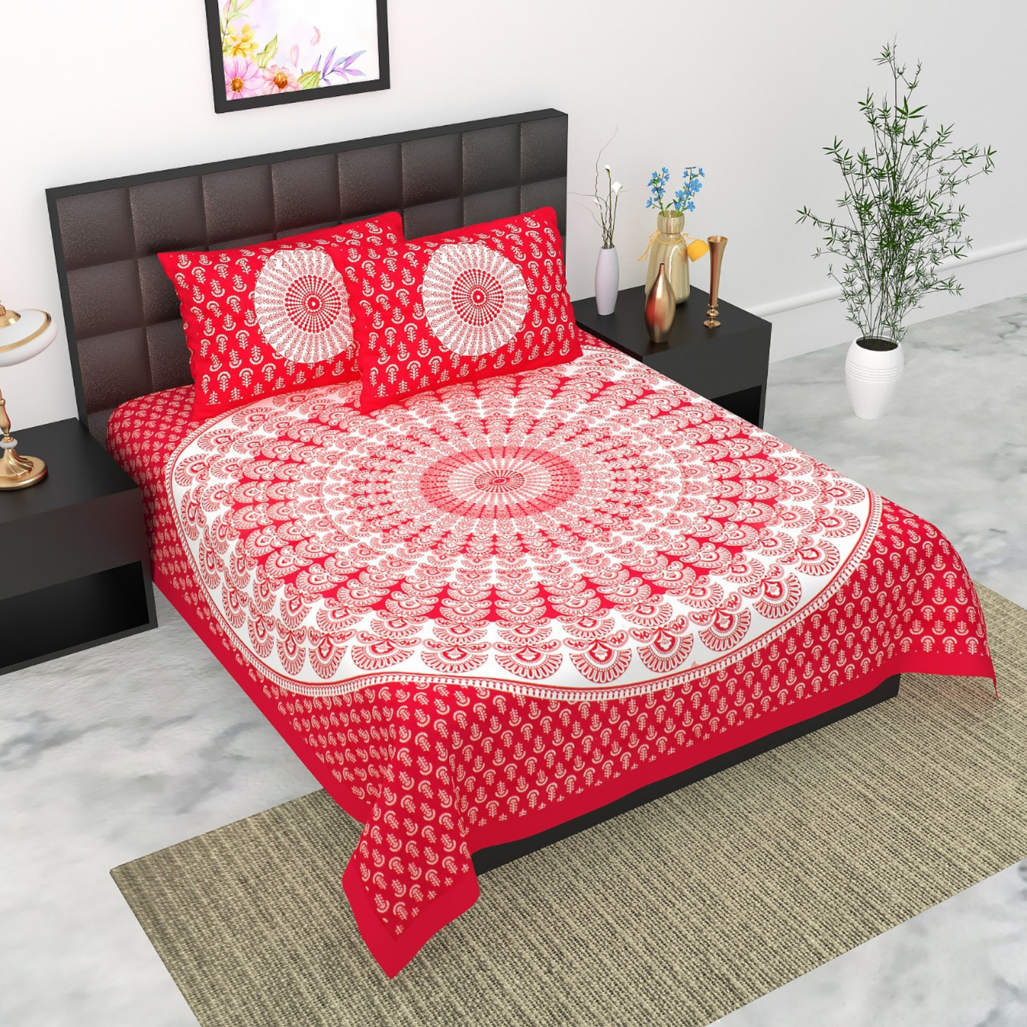 Haboo| Premium Quality Rajasthani Cotton Bedsheet with 2 Pillow Covers