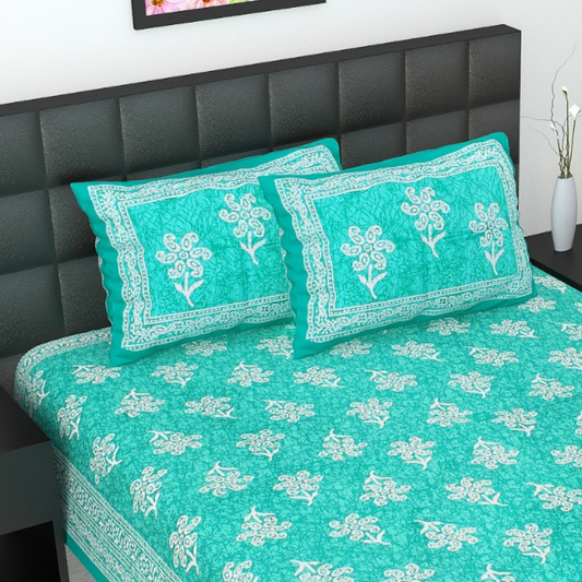 Haboo| Traditional Rajasthani Jaipuri Cotton Bedsheet with Pillow Covers