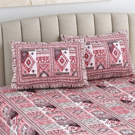 Haboo | Cotton Bedsheet with Ethnic Motifs – 93x108 Inches + 2 Pillow Covers