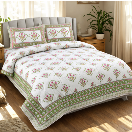 Heritage Jaipuri Handblock Style Comforter Set – 6 Piece Pure Cotton