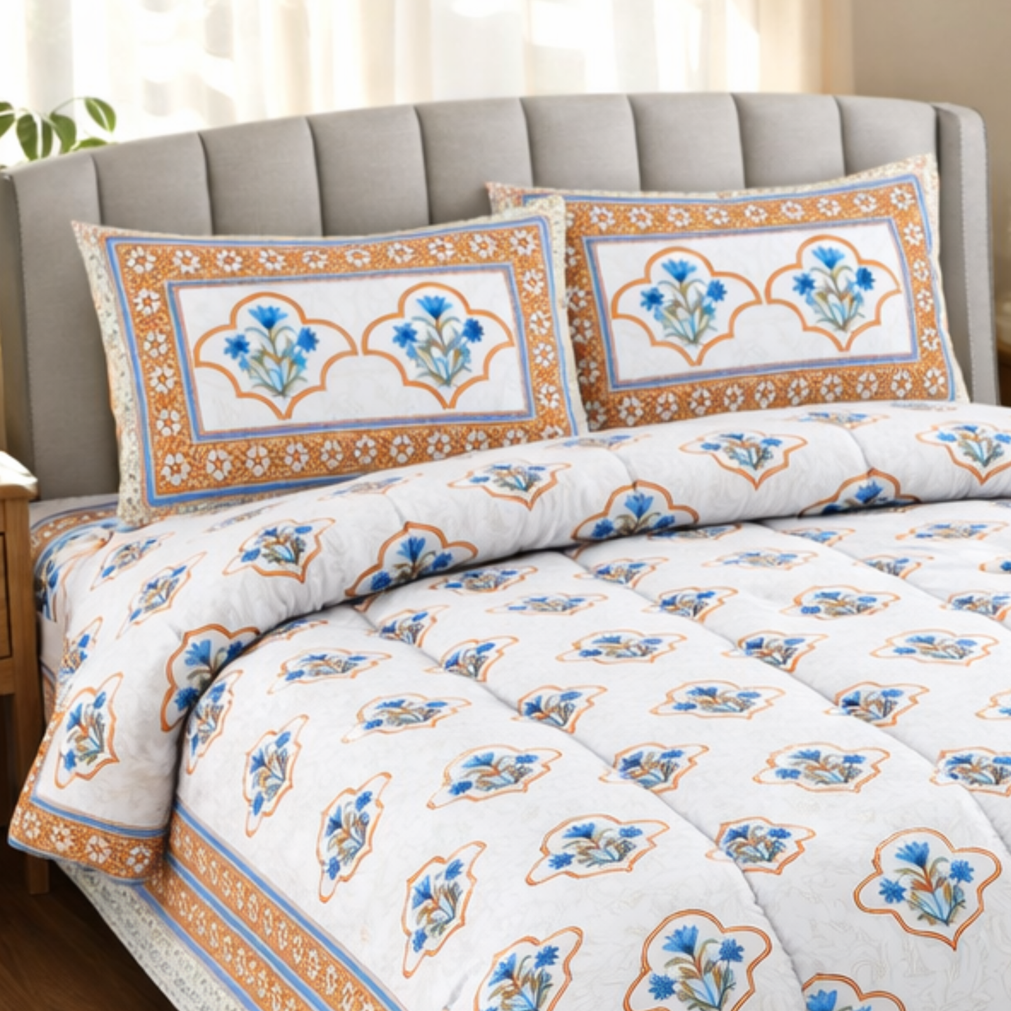 Royal Jaipuri Handblock Comforter Set – 6 Pc Cotton Bedding
