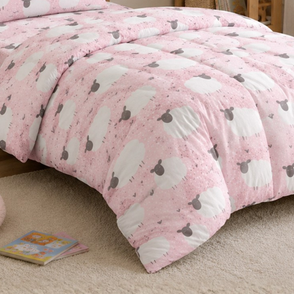 HABOO Sweet Sheep Single Bed Comforter Set for Kids | 1 Comforter, 1 Bedsheet & 1 Pillow Cover | Soft Pink Kids Bedding Set