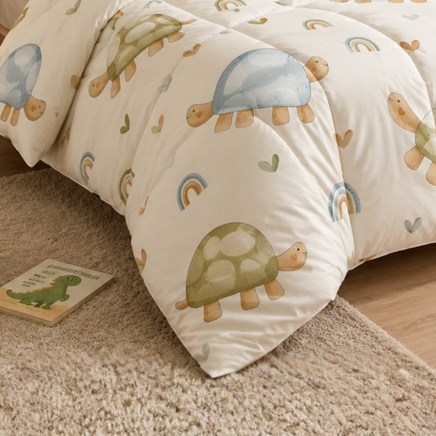HABOO Turtle Dreams Single Bed Comforter Set for Kids | Soft Comforter, Bedsheet & Pillow Cover | Cute Turtle Print Bedding