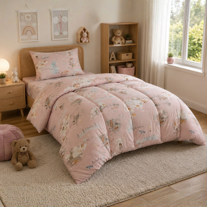 HABOO One World Adventure Single Bed Comforter Set for Kids | 1 Comforter, 1 Bedsheet & 1 Pillow Cover | Animal World Map Print Bedding Set