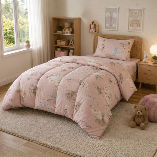 HABOO One World Adventure Single Bed Comforter Set for Kids | 1 Comforter, 1 Bedsheet & 1 Pillow Cover | Animal World Map Print Bedding Set