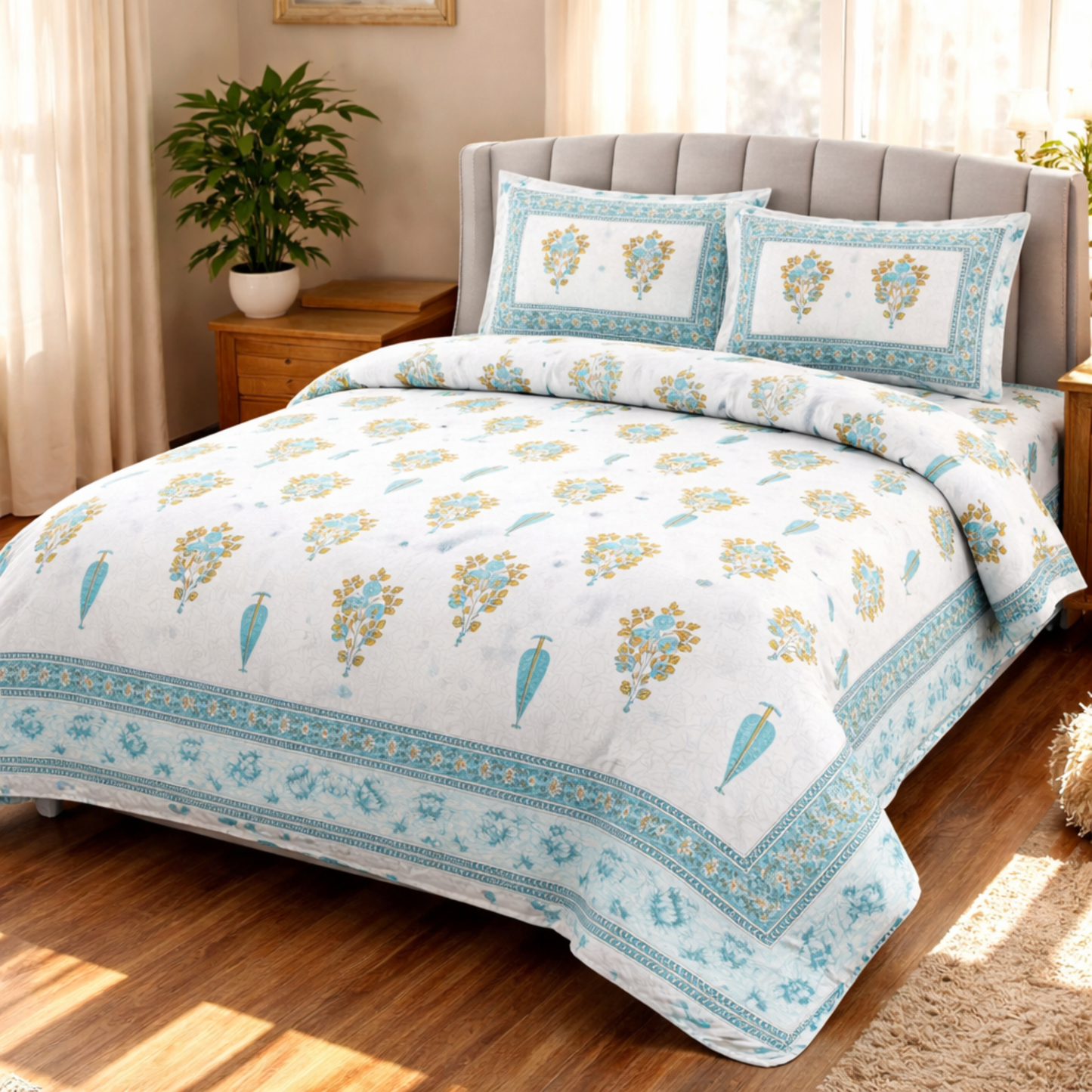 Jaipur Handblock Inspired 6 Piece Comforter Set – Soft Cotton Bedding
