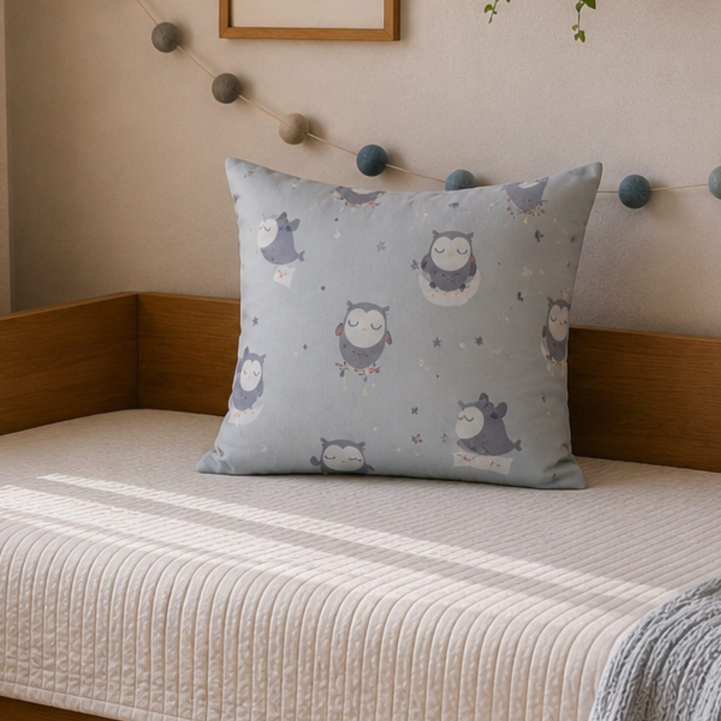 Sleepy Owl Kids Cushion Cover Set of 5 – 16x16 Inch Soft Cotton Decorative Cushions for Nursery & Kids Bedroom