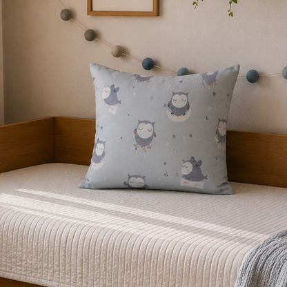 Sleepy Owl Kids Cushion Cover Set of 5 – 16x16 Inch Soft Cotton Decorative Cushions for Nursery & Kids Bedroom