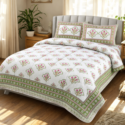 Heritage Jaipuri Handblock Style Comforter Set – 6 Piece Pure Cotton