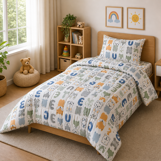 Happy Pals Single Bed Comforter Set | Cute Animal Print Bedding Set