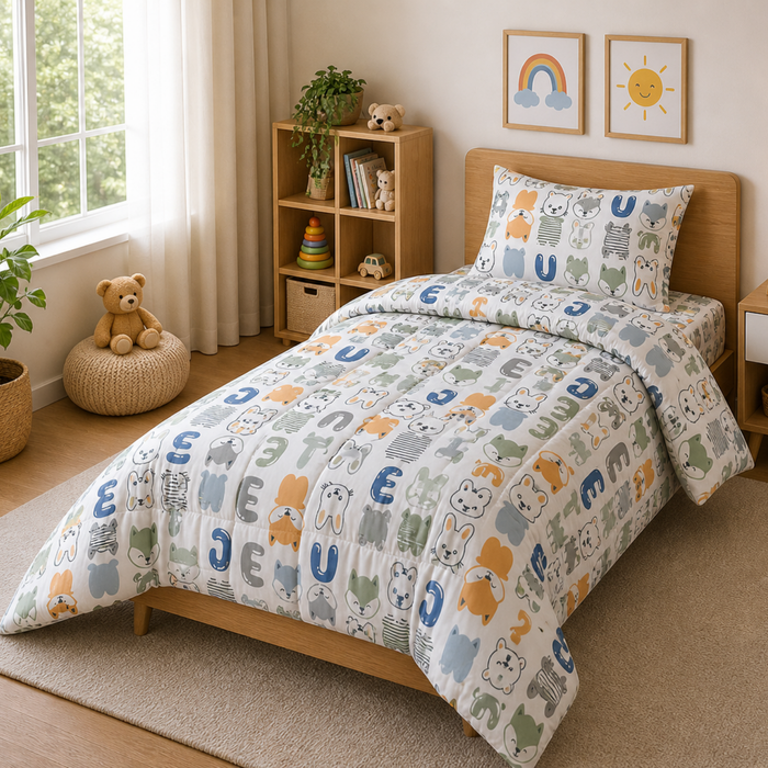 Happy Pals Single Bed Comforter Set | Cute Animal Print Bedding Set