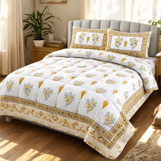 Premium Pure Cotton 6 Pc Comforter Set – Traditional Jaipuri Prints
