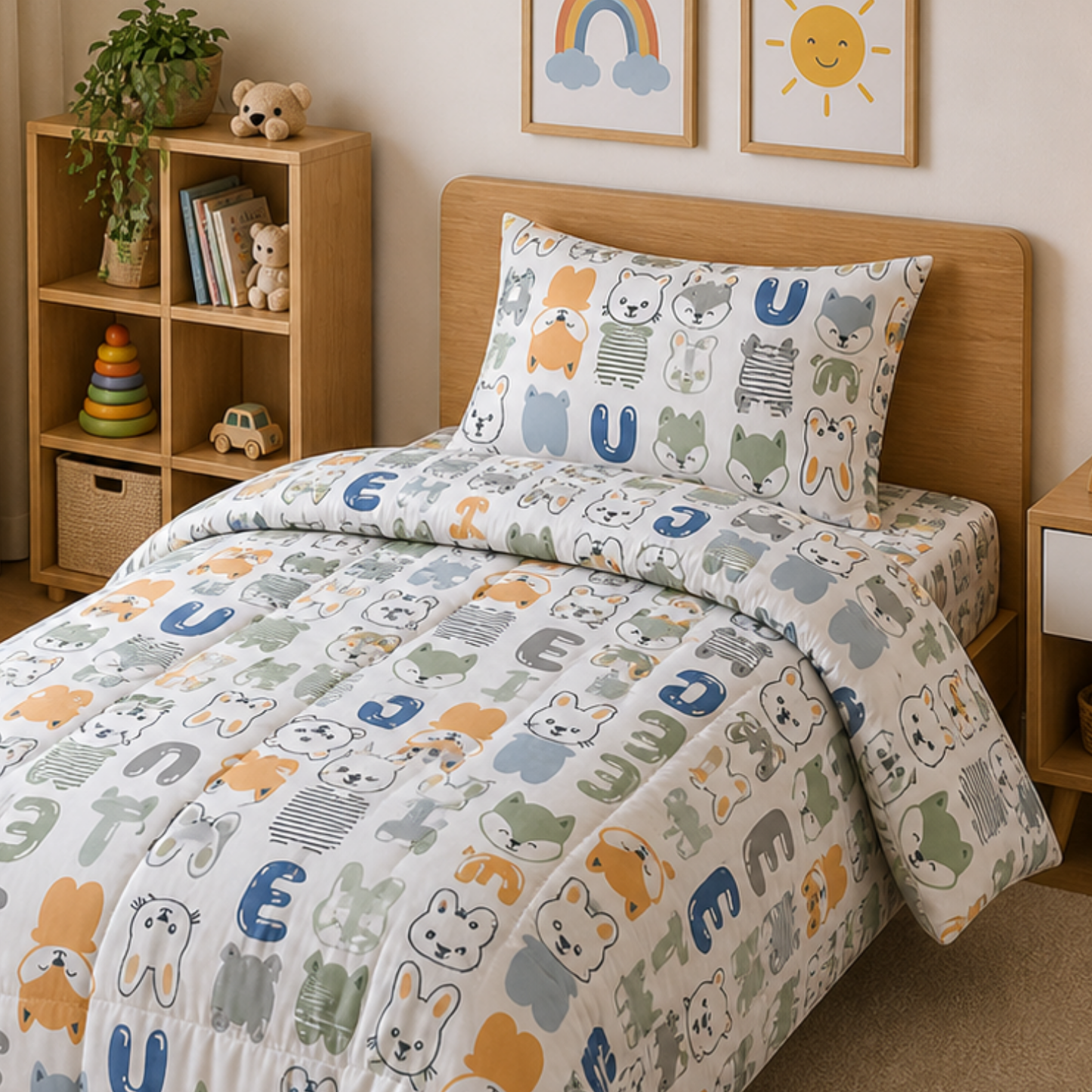 Happy Pals Single Bed Comforter Set | Cute Animal Print Bedding Set