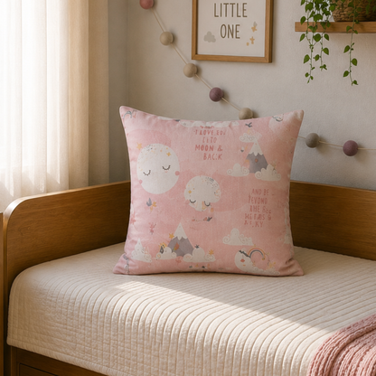 Dream Moon Kids Cushion Cover Set of 5 – 16x16 Inch Soft Cotton Decorative Cushions for Girls Room & Nursery