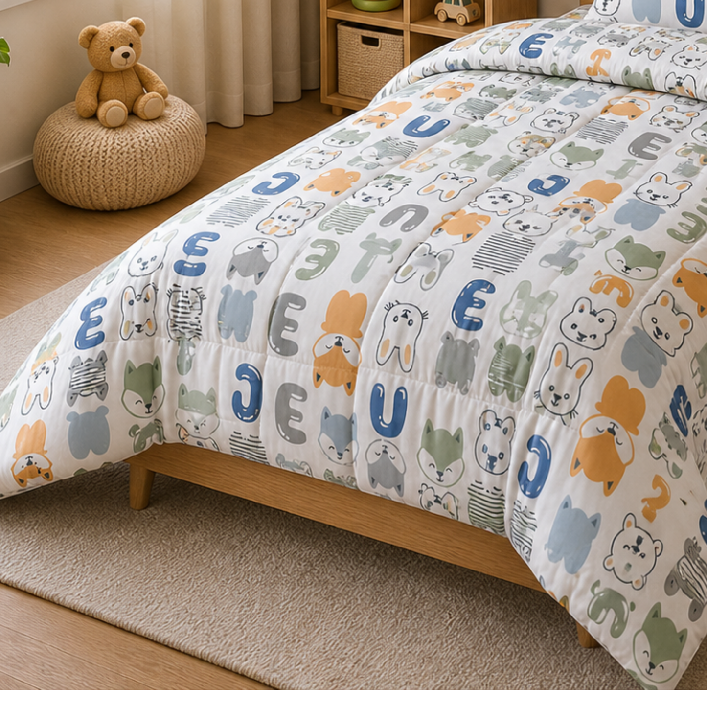 Happy Pals Single Bed Comforter Set | Cute Animal Print Bedding Set