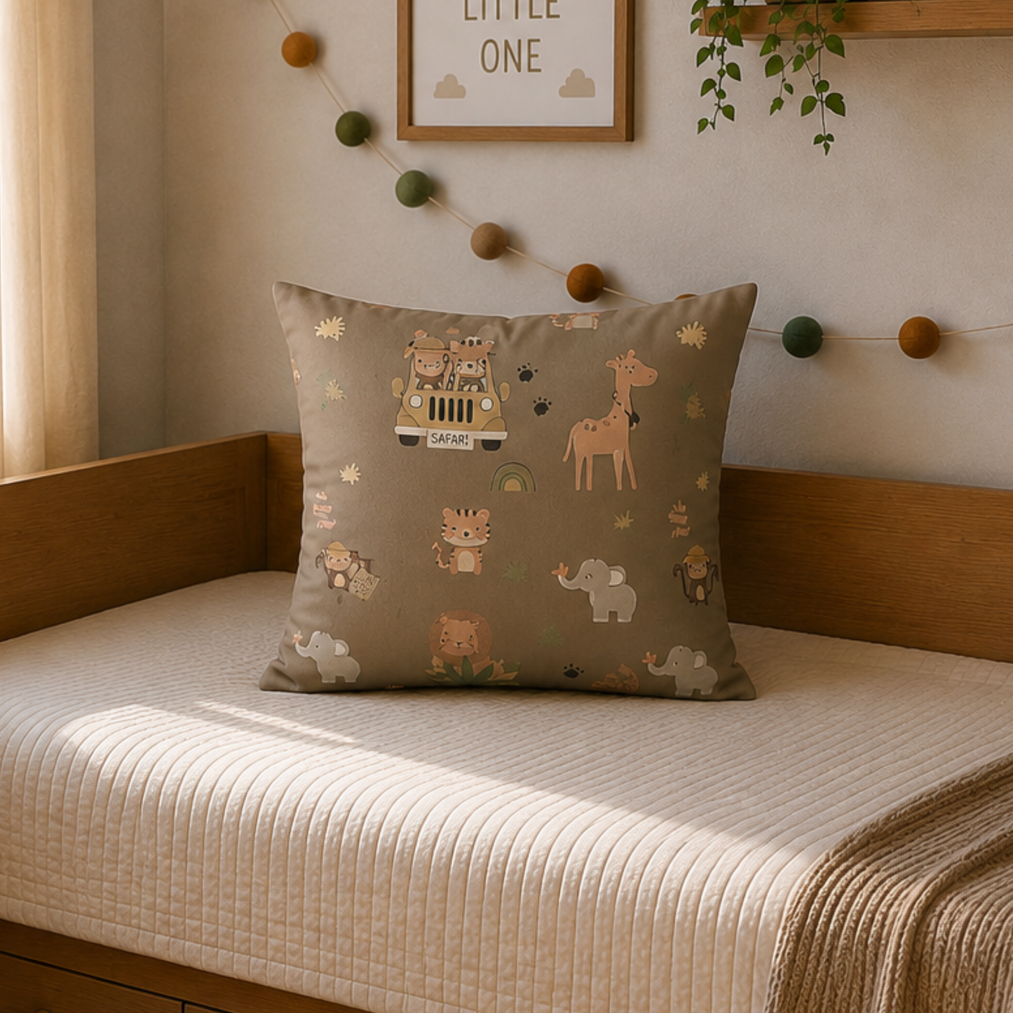 Safari Animal Kids Cushion Cover Set of 5 – 16x16 Inch Soft Cotton Decorative Cushions for Kids Room & Nursery