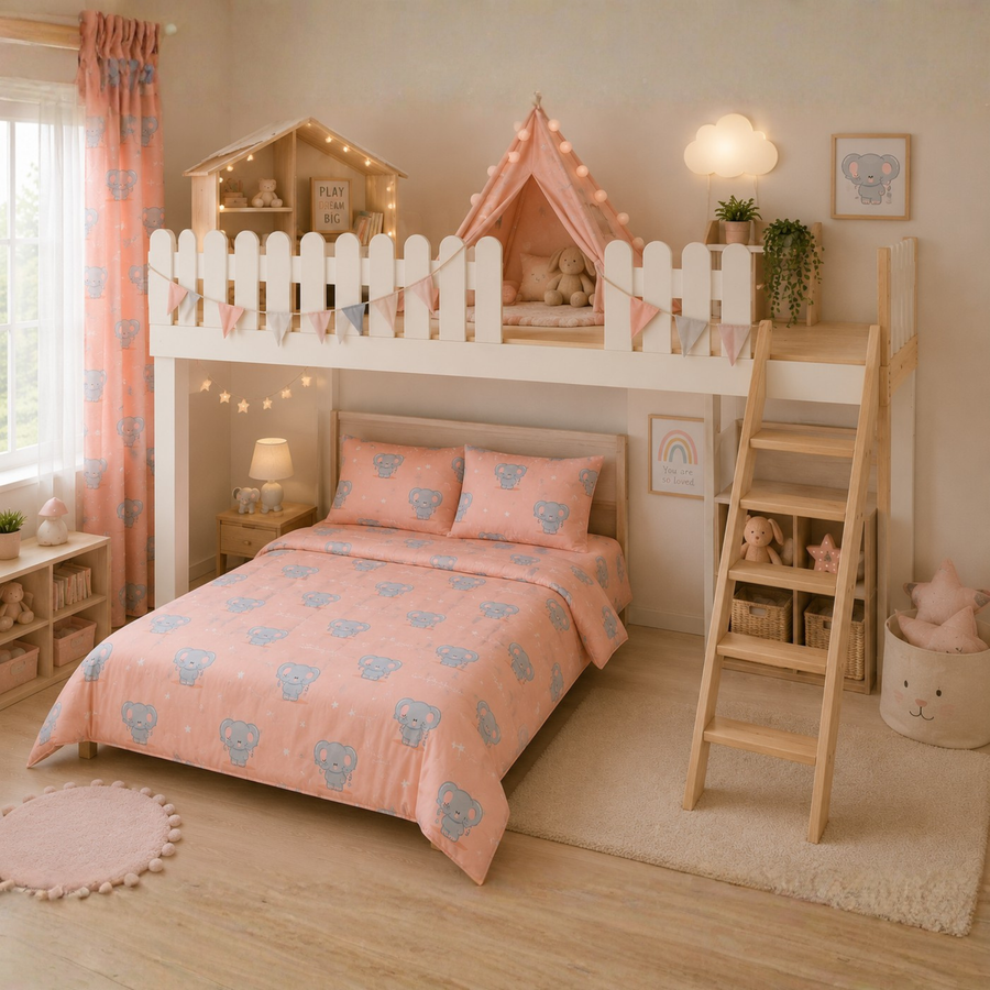 Baby Elephant Single Bed Comforter Set for Kids – Soft Comforter, Bedsheet & Pillow Cover | 3 Piece Bedding Set