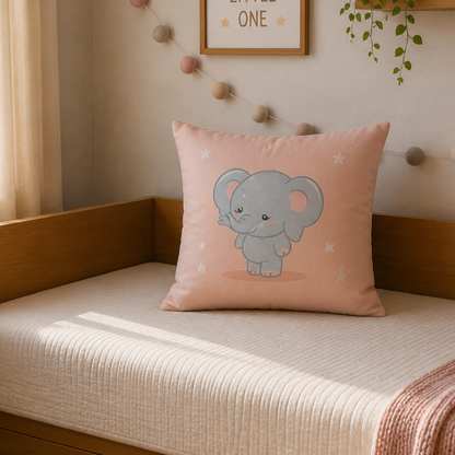 Cute Elephant Kids Cushion Cover Set of 5 – 16x16 Inch Soft Cotton Decorative Cushions for Kids Room & Nursery
