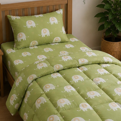 Haboo Cute Elephant Pure Cotton 3-Piece Single Bed Comforter Set with Bedsheet & 1 Pillow Cover | Kids Bedding in Pink