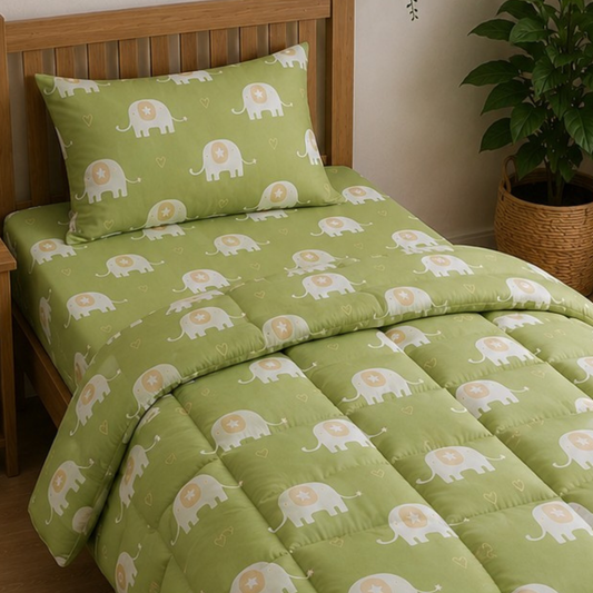 Haboo Cute Elephant Pure Cotton 3-Piece Single Bed Comforter Set with Bedsheet & 1 Pillow Cover | Kids Bedding in Pink