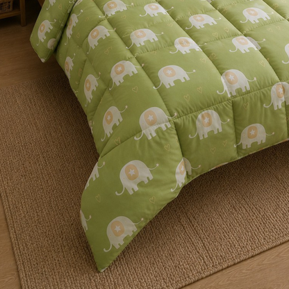 Haboo Cute Elephant Pure Cotton 3-Piece Single Bed Comforter Set with Bedsheet & 1 Pillow Cover | Kids Bedding in Pink