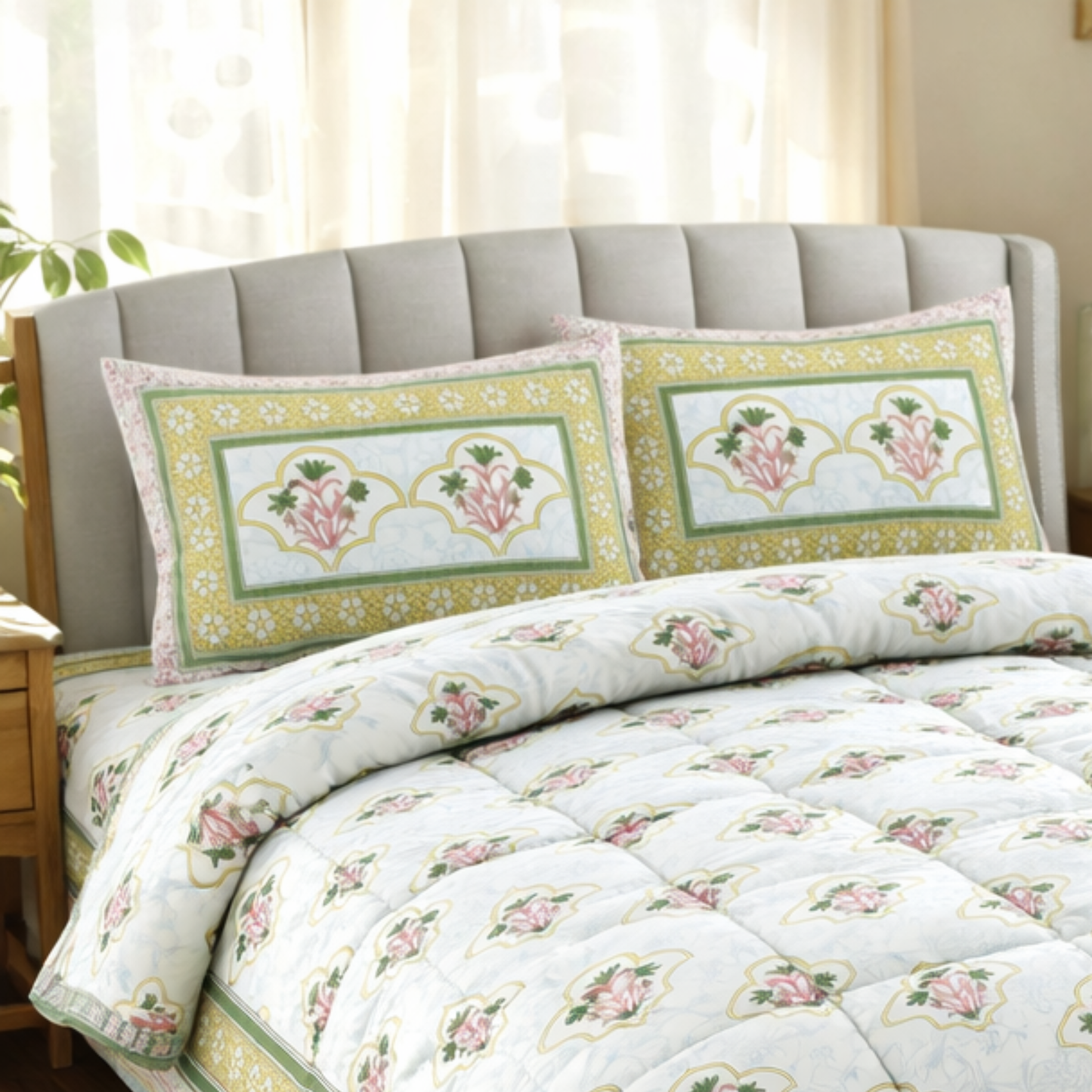 Handblock Style Jaipuri Comforter Set – 6 Pc Cotton Bedding Set