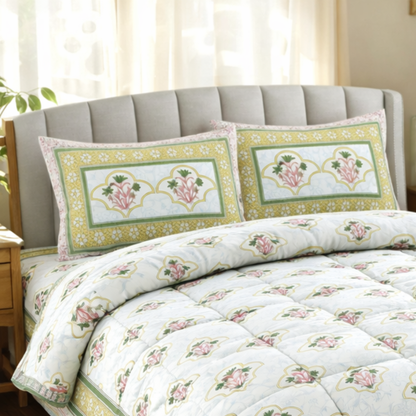 Handblock Style Jaipuri Comforter Set – 6 Pc Cotton Bedding Set