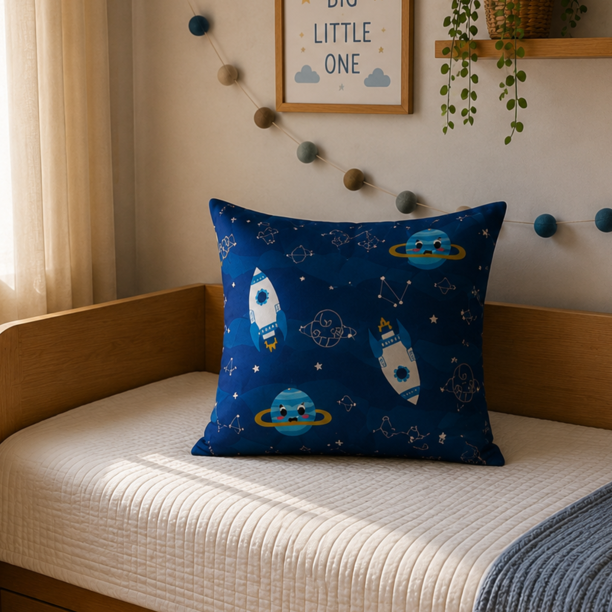 Space Rocket Kids Cushion Cover Set of 5 – 16x16 Inch Soft Cotton Decorative Cushions for kids Room & Nursery