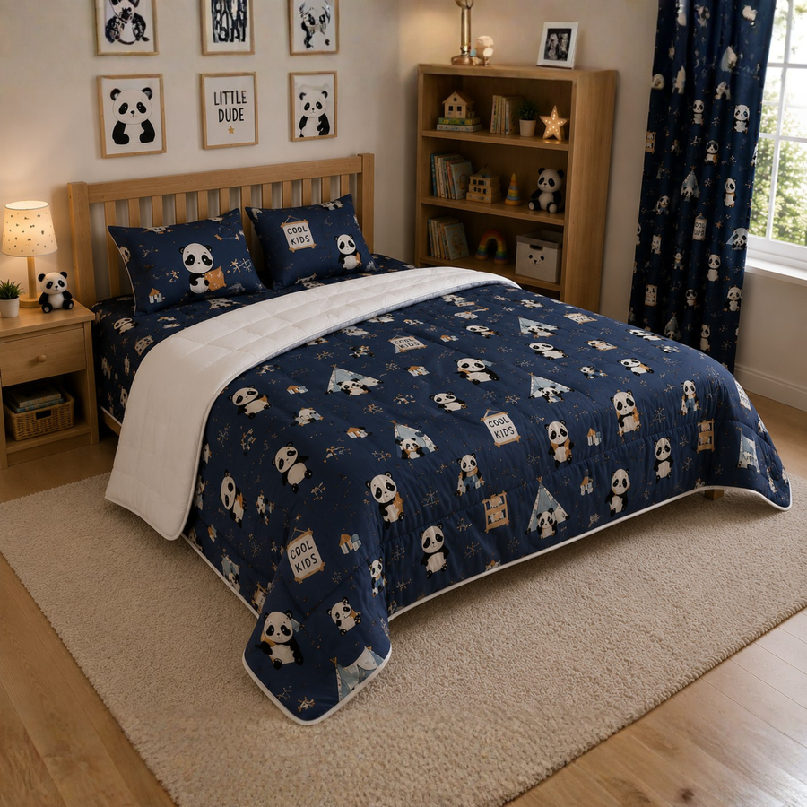 Panda Camping Kids Cushion Cover Set of 5 – 16x16 Inch Soft Cotton Decorative Cushions for Kids Room & Playroom