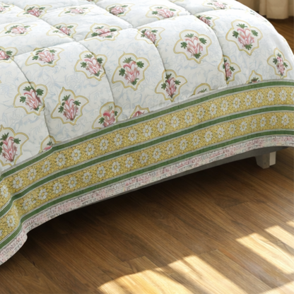 Handblock Style Jaipuri Comforter Set – 6 Pc Cotton Bedding Set